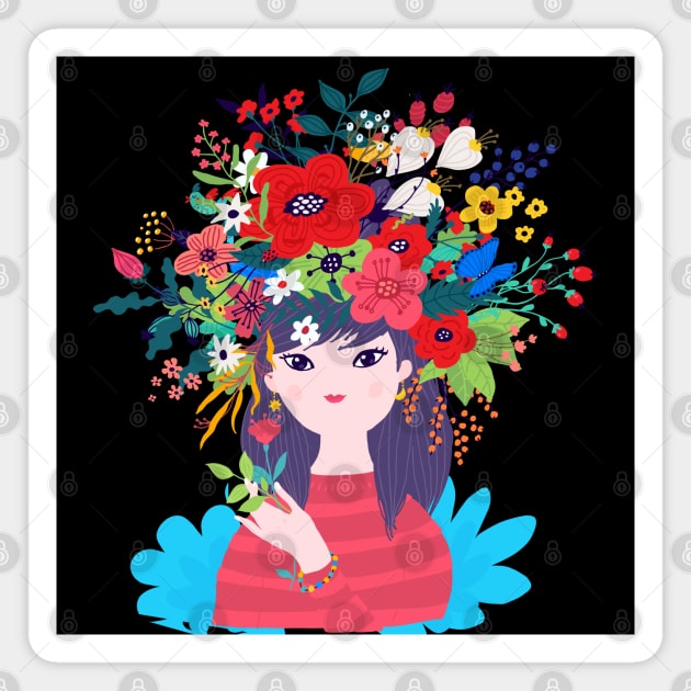 Spring Girl Flower Illustration Magnet by Mako Design 